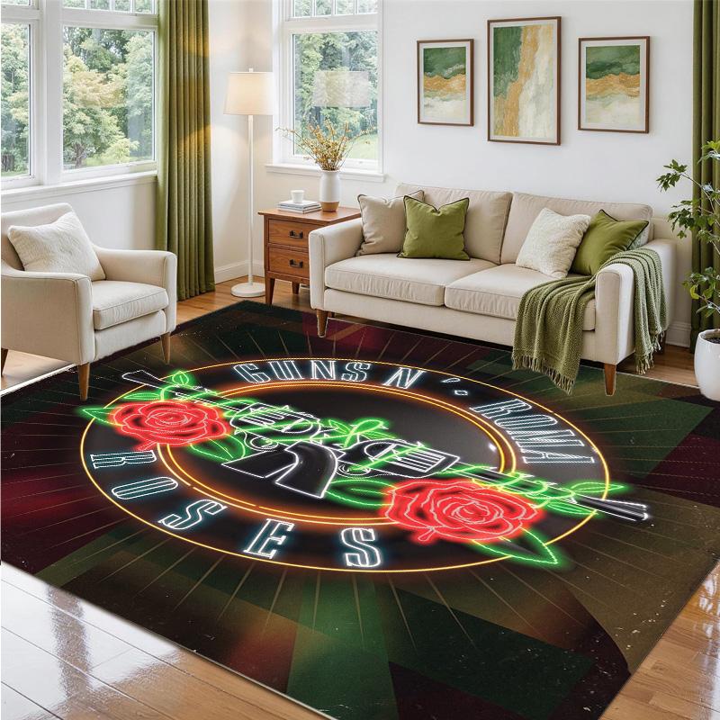 Guns N’ Roses Design Crystal Velvet Rug Soft Decorative Mat for Bedroom Entrance