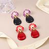 New Chinese Style National Style Enamel Spring Color Pearl Burgundy Flower Earrings New High-end Temperament Fashionable Retro Earrings