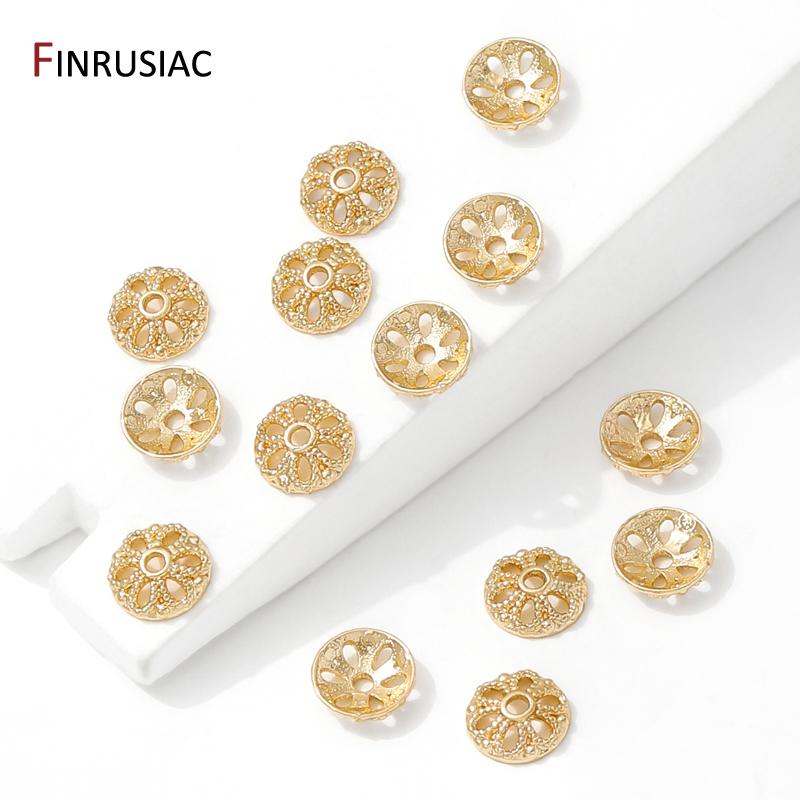 14/18K Gold Plated Brass Hollow Round Bead Caps,Flower Bead Caps For Bracelet Necklace Making Accessories,DIY Jewelry Materials