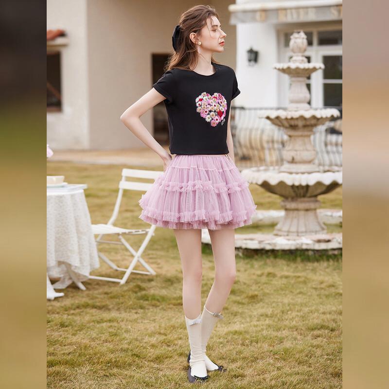 Bailuyu Embroidered Beaded Short Sleeve T-Shirt