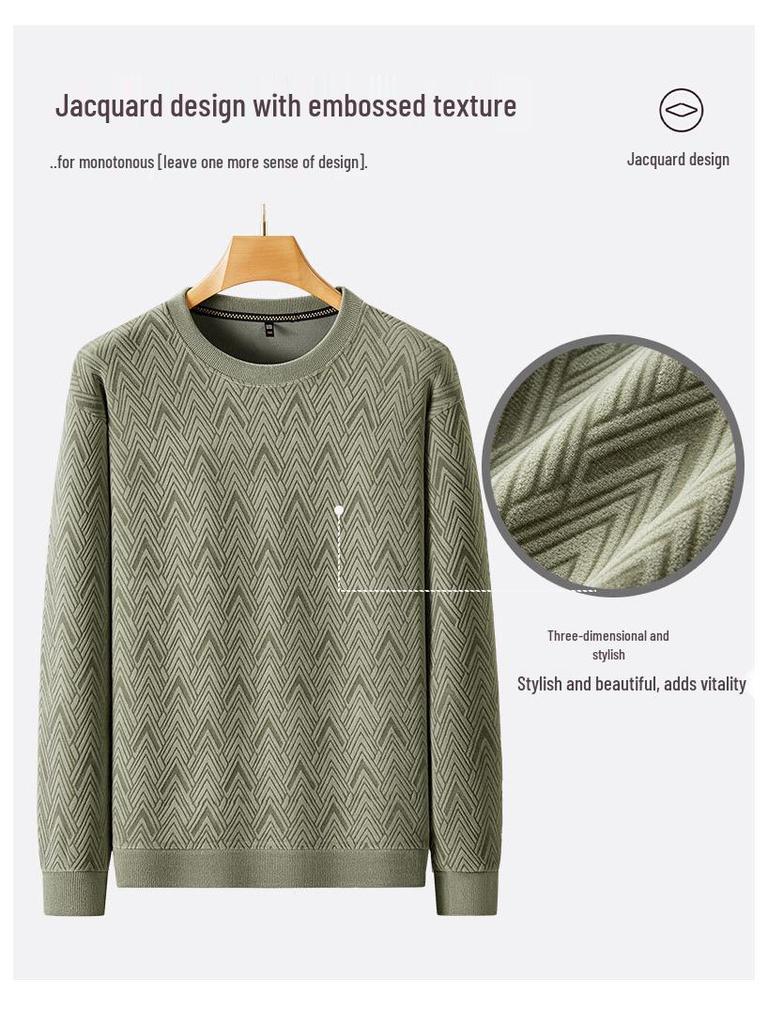 Herr Plus Size Sweatshirt med Fleecefoder och Rund Hals - Höst/Vinter 2025, Tjockt & Varmt, Långärmat.