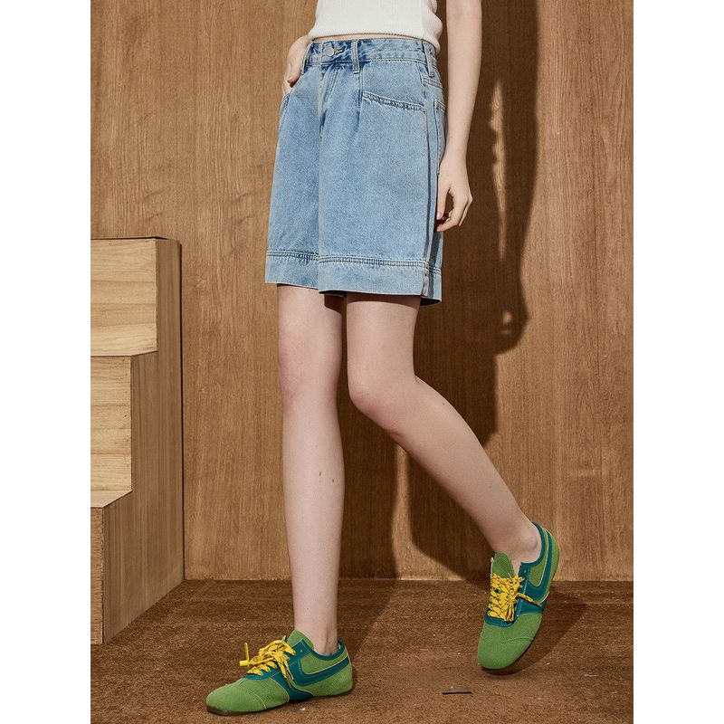 Coolhut High-Waisted Straight-Leg Denim Shorts Casual Versatile 2025 Summer Women's Light-Colored Loose Fit