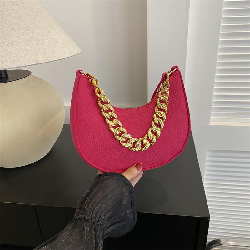 Fashionable Felt Bag Stylish Retro Simple Chain Crossbody Tote Underarm Handbag