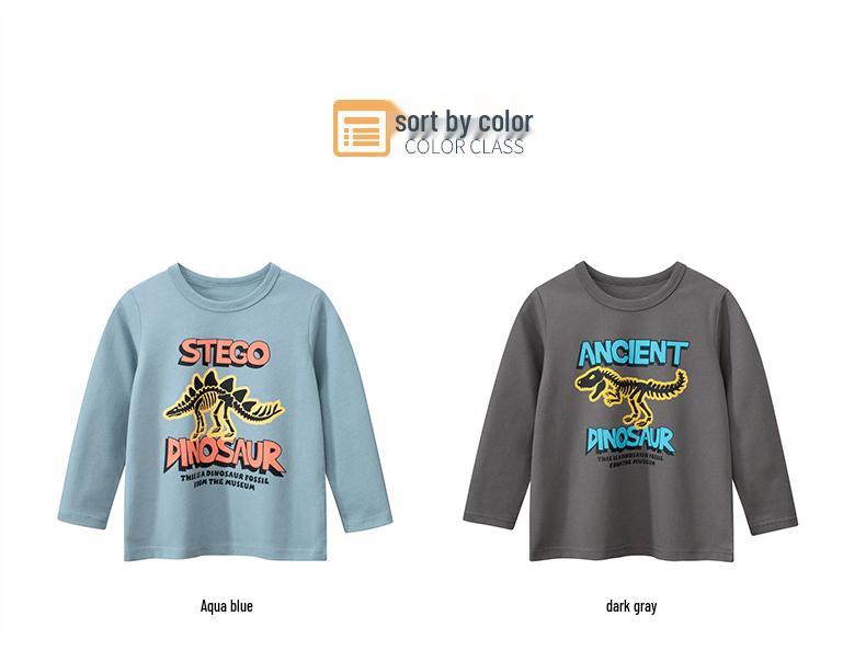 27Kids Korean Style Cartoon Dinosaur Long Sleeve T-Shirt for Boys - Children's Base Layer Baby Clothes