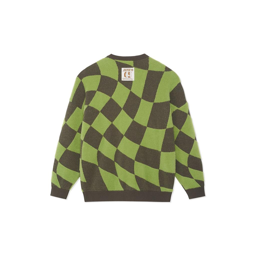 Li Ning Badfive Woven Long Sleeve Crew Neck Checkered Sweater Men sweater Military-Green Fresh-Moss-Green AMBS149-1