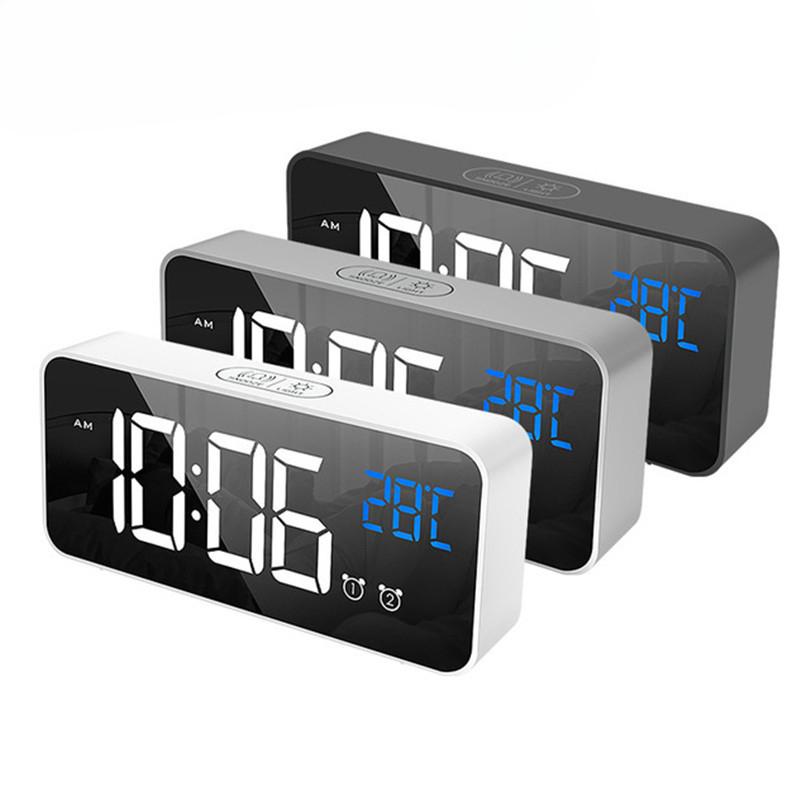 Charging Mirror LED Music Clock Large Word Digital Clock  Alarm Clocks Snooze with Music Adjustable Sound