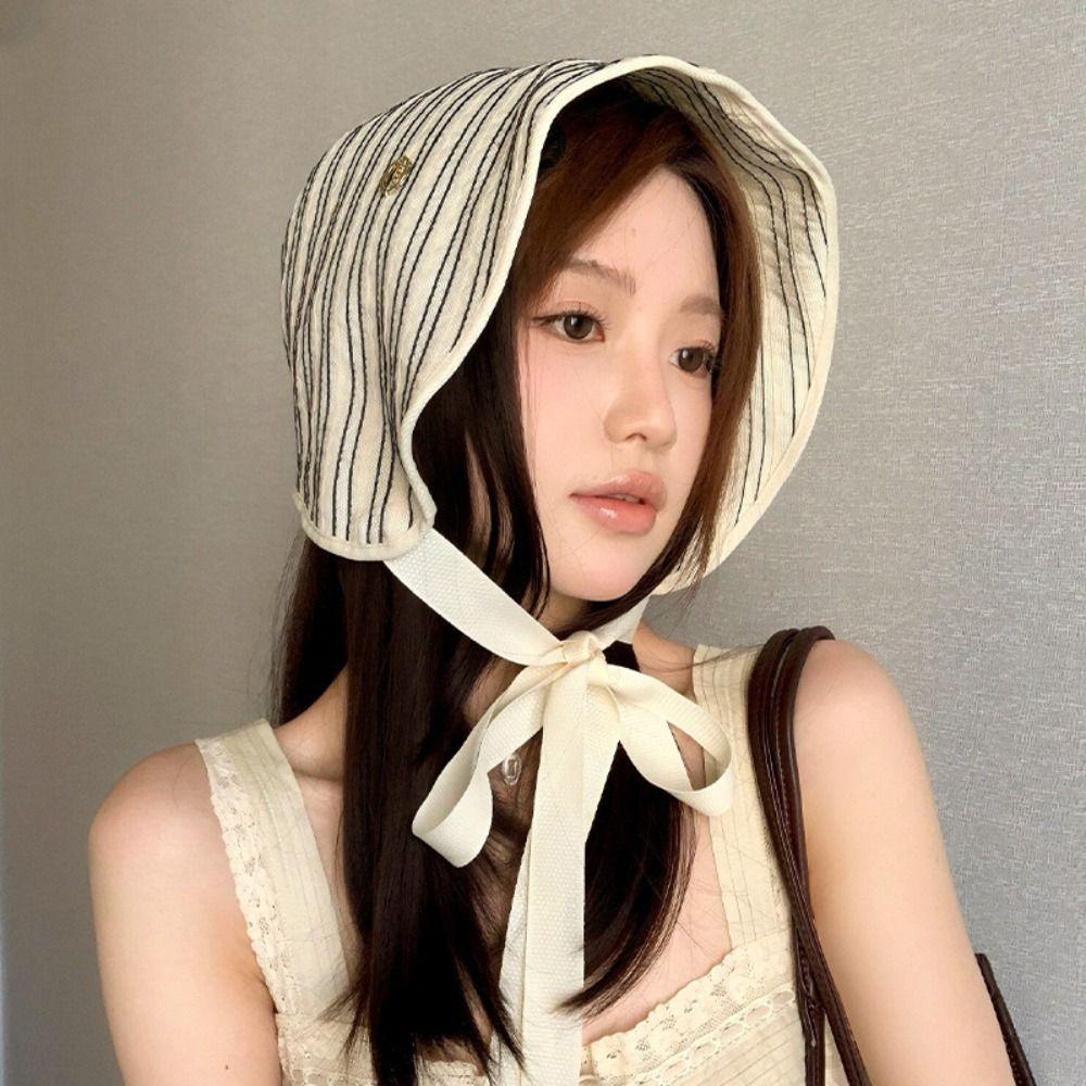 Ribbon Women Striped Fisherman Hat Wide Brim Bucket Hat Casual Summer Sun Hat Hiking