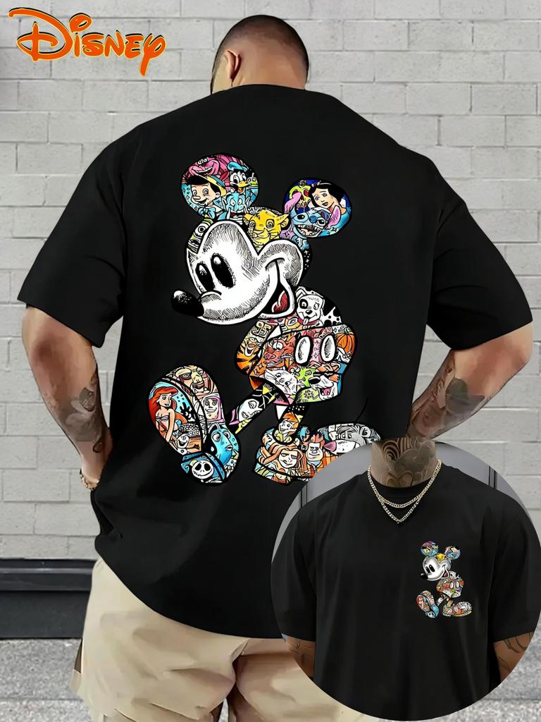 Disney Summer Tshirt Mens and Womens Cartoon Printed Oversized Parent Child Top Fashion Casual Cotton Home Sports Street