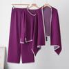 Completo fashion lavorato a maglia da donna autunno inverno casual moda scialle maglione scollo a V pantaloni casual a gamba larga set trendy tre pezzi