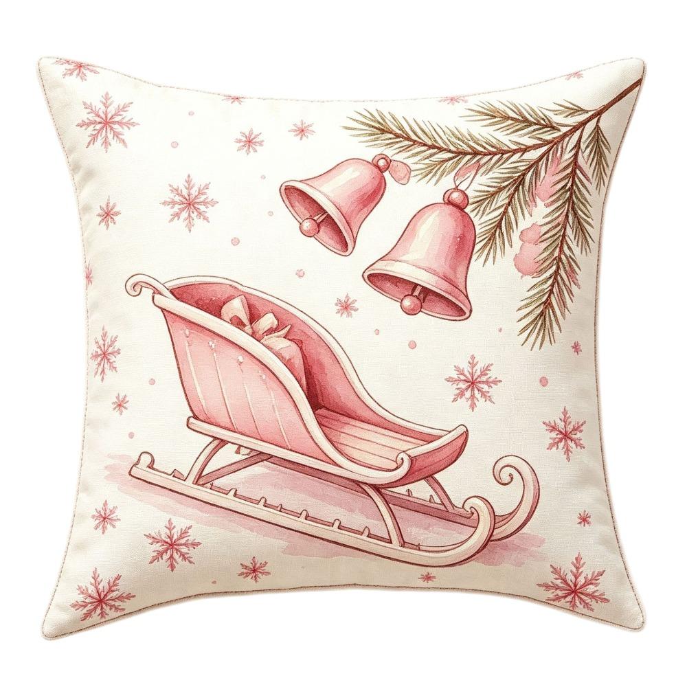 Soft Christmas Pillow Cover Pink Watercolor Style Santa Pillow Cover  Party Decoration