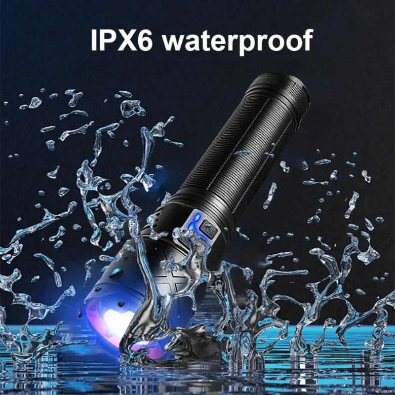 Powerful LED Flashlight Long Range Zoomable Aluminum Alloy Hand Lamp USB Rechargeable Outdoor Work Light for Outdoor Camping