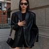Dámský blazer z PU kůže Volný střih Krátký střih Kancelářská elegance Zimní