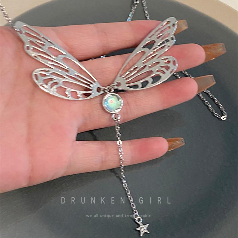 Breaking the Cocoon Into a Butterfly ~ Butterfly Wing Tassel Necklace Women's New Personality Accessory Temperament Internet Celebrity