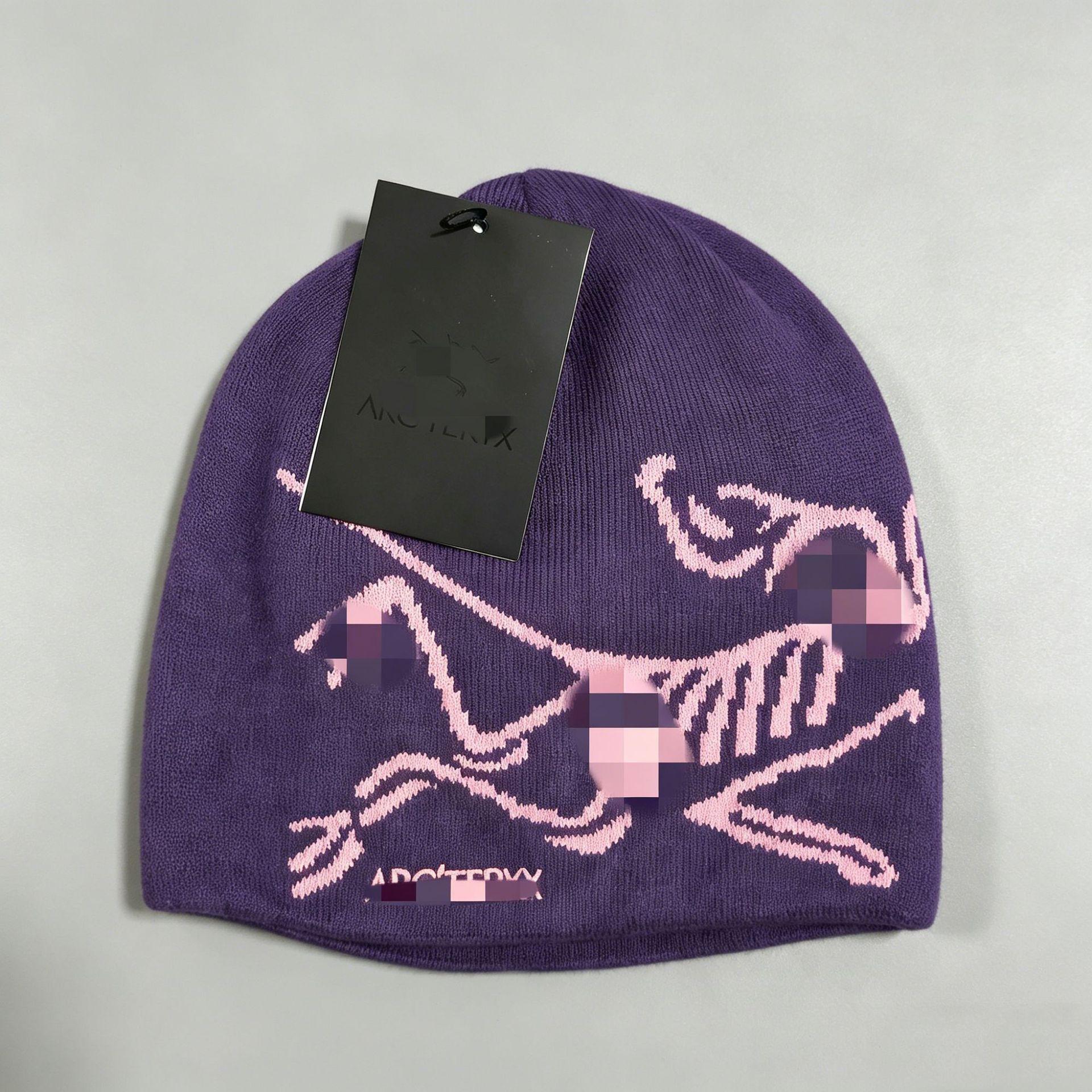 Moda jesienno-zimowa wszechstronna wełniana czapka z literą europejska i amerykańska casualowa czapka na zimę czapka dzianinowa Purple black