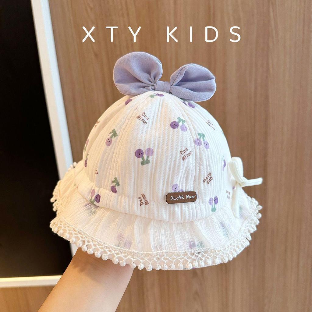 Korean-Style Floral Bow Fisherman Hat for Girls - Autumn/Winter Fashion Bucket Hat for Babies and Children