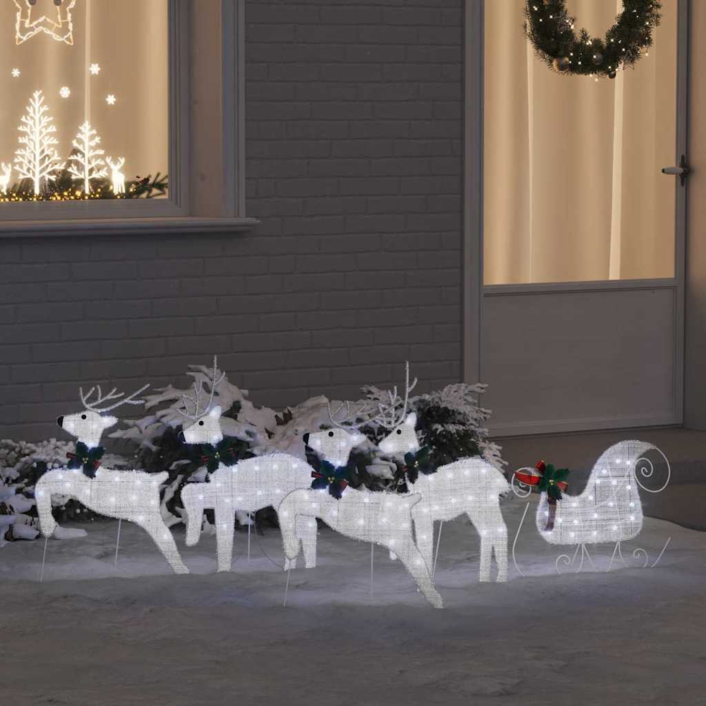 vidaXL LED Deer Set 5 pcs Silver Fabric