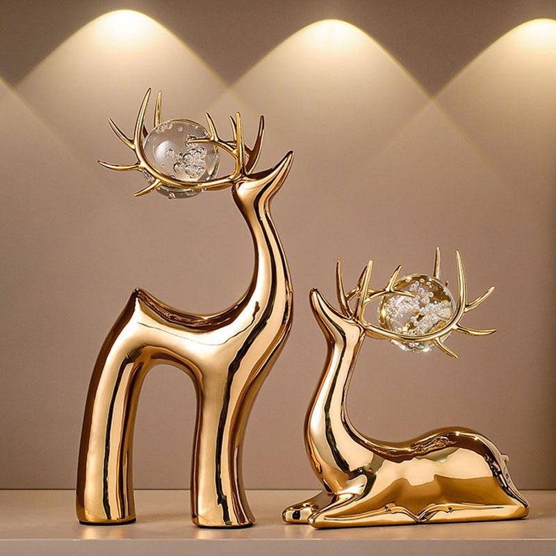 European Elegant Luxury Ceramic Elk Decorative Ornament – Home Living Room, Wine Cabinet, TV Cabinet, Hotel Lobby Decor