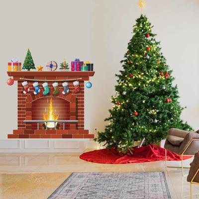 Christmas Fireplace Wall Sticker,Christmas Decoration, Removable Art Window Decal for Outdoor