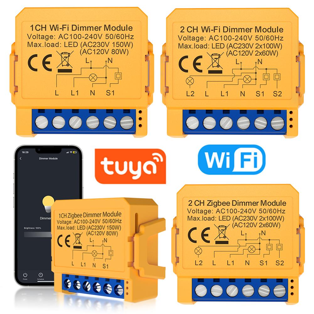WiFi ZigBee Smart Dimmer Switch Module Works With Alexa Google Home 1/2 Gang Dimmer Light Switch Module Dimmable Light Switch