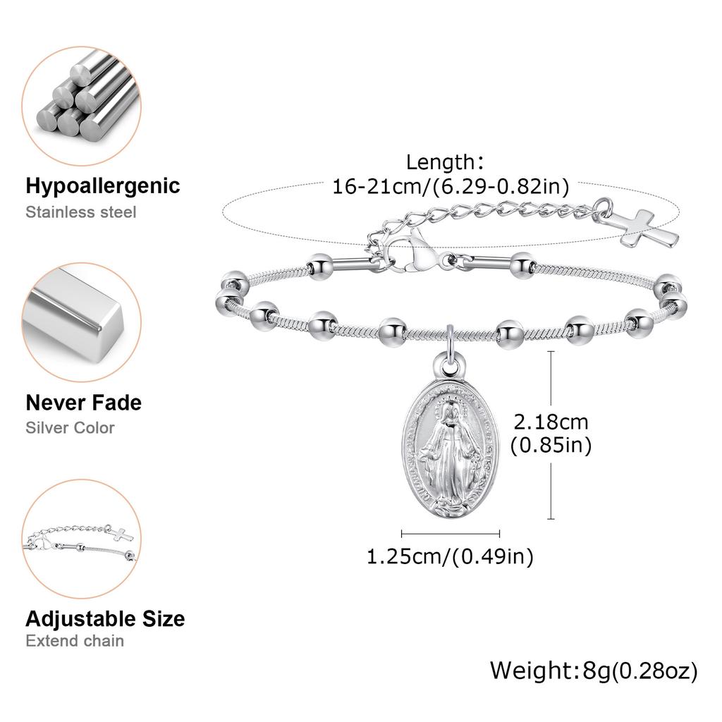 Rosary Bracelet Gold Plated Stainless Steel Religious Cross And Virgin Mary Prayer Bracelets Jewelrygifts For Women Girls