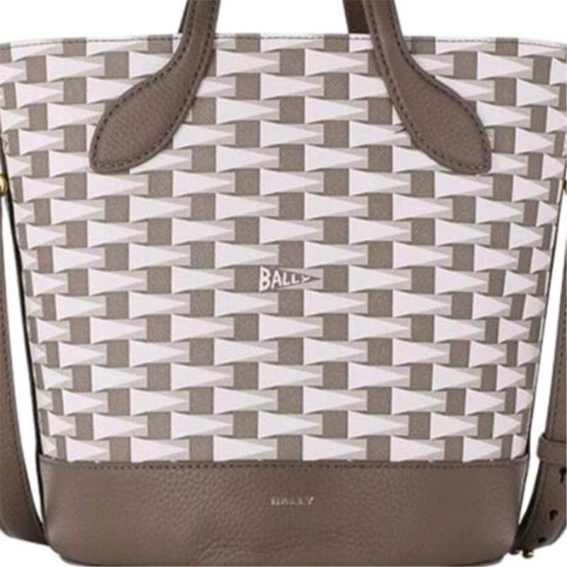 Bally Pennant Logo Geometric Pattern Leather Shoulder Tote Bag Women Handbags Brown 6307435