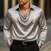 Casual Heren Satijn Zijde Dress Shirts Lange Mouw Sociaal Single Breasted Knoop Turn-Down Kraag Shirts Bruiloftsfeest Herenkleding