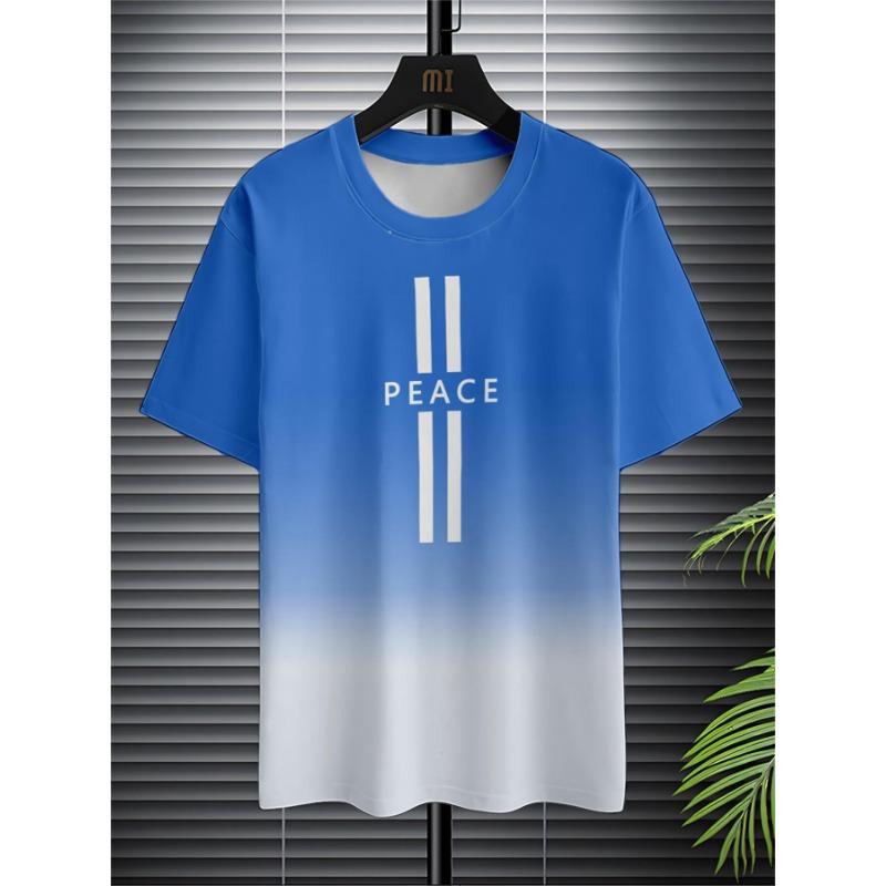 Sommer Rund Hals 3D Gradient Bokstaver Trykk Topp Fasjonable Casual Kortarmede Herre T-skjorter