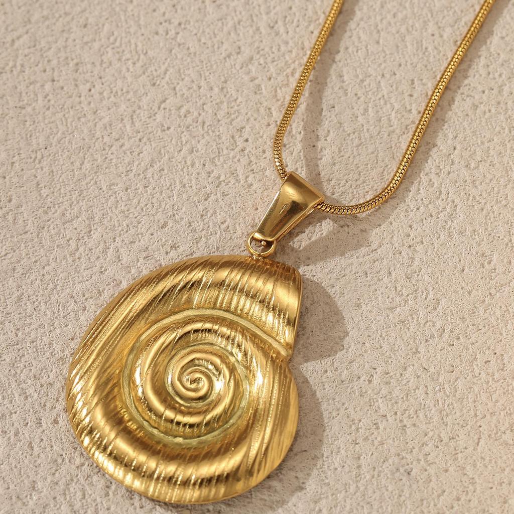 304L Stainless Steel Spiral Conch Pendant Necklace, Gold Ocean Style