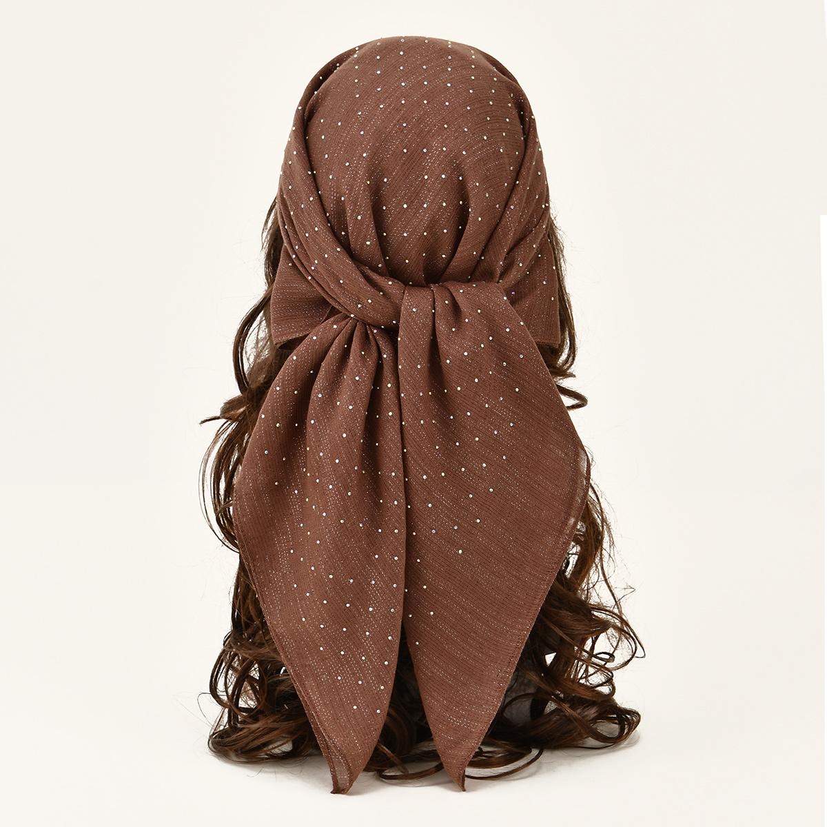 Modisches funkelndes quadratisches Halstuch Viskose Stirnband Sommer atmungsaktives Bandana für Damen Elegantes Turban Haarband 80*80cm brown