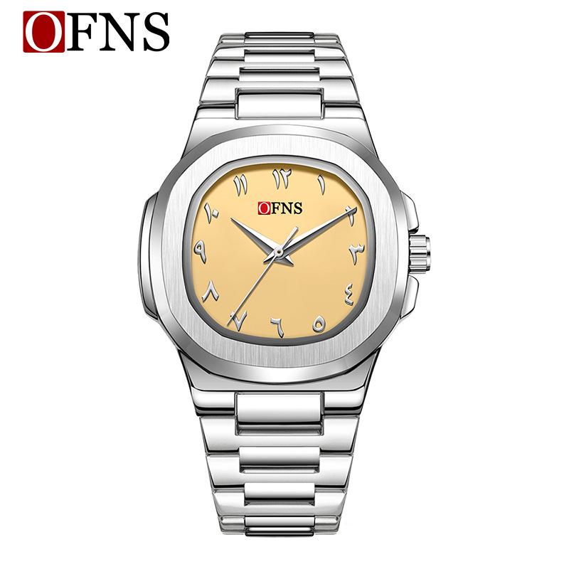 OFNS Men's Double Dial Quartz Square Watch - 30M Waterproof with Arabic Numerals, Ideal for Casual and Business Wear
