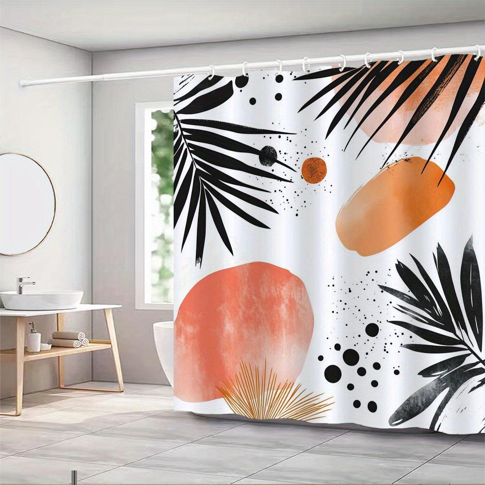1 szt. czarna, pomarańczowa i biała zasłona prysznicowa z motywem liści, tkanina poliestrowa, można prać w pralce, odpowiednia do dekoracji łazienki