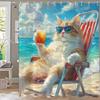 1pc Funny and Creative Surfing Cat and Dog Shower Curtain,Cartoon Bathroom Curtain,Home Polyester Decoration Curtain With Hooks