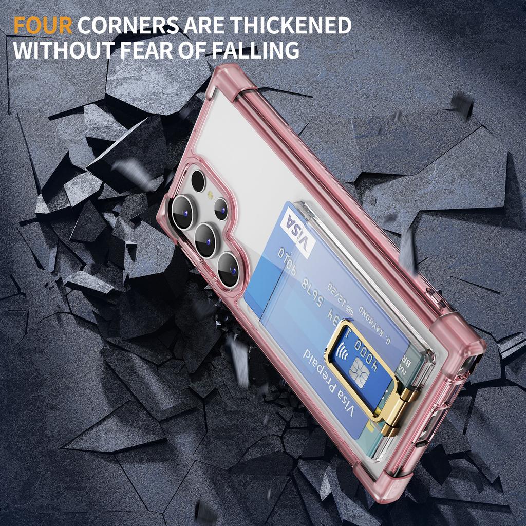 For Samsung Galaxy S23 Ultra Case Reinforced Corners TPU+Acrylic Phone Cover with Kickstand Card Holder