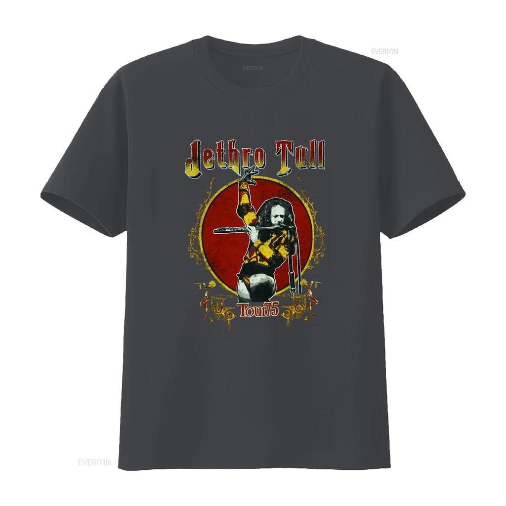 Jethro Tull Tour 75 Print T Shirt Rock Band Fan  vintage Washed graphic Soft Comfortable homme Versatile Stylish Stretched