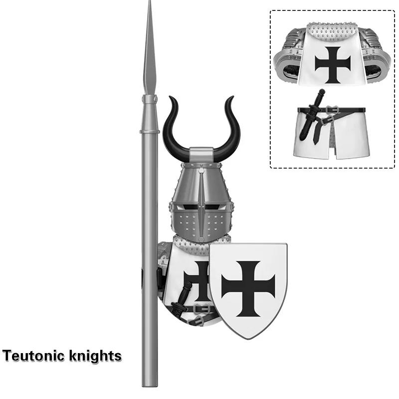 Średniowieczni Starożytni Ciężko Opancerzeni Rycerze Templariusze Krzyżowcy Żołnierze Wojskowi Broń Model Budowania Klocki Zabawki dla Dzieci