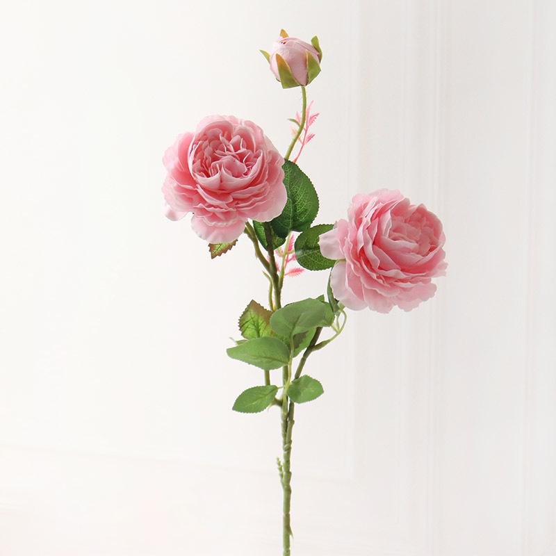 Fiori Artificiali in Seta Peonia a 3 Teste Rosa Occidentale Ornamento Floreale per Decorazione Matrimonio