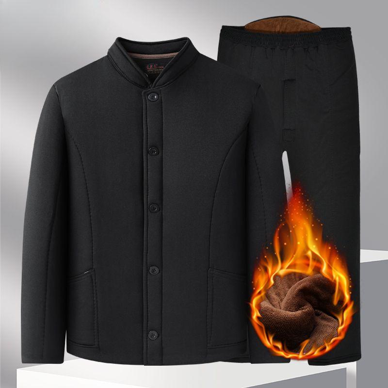 Winter  Suit Men's Cotton Clothes Cotton Pants Two-piece Set Dad Thickened Warm Vest Velvet Cotton Suit