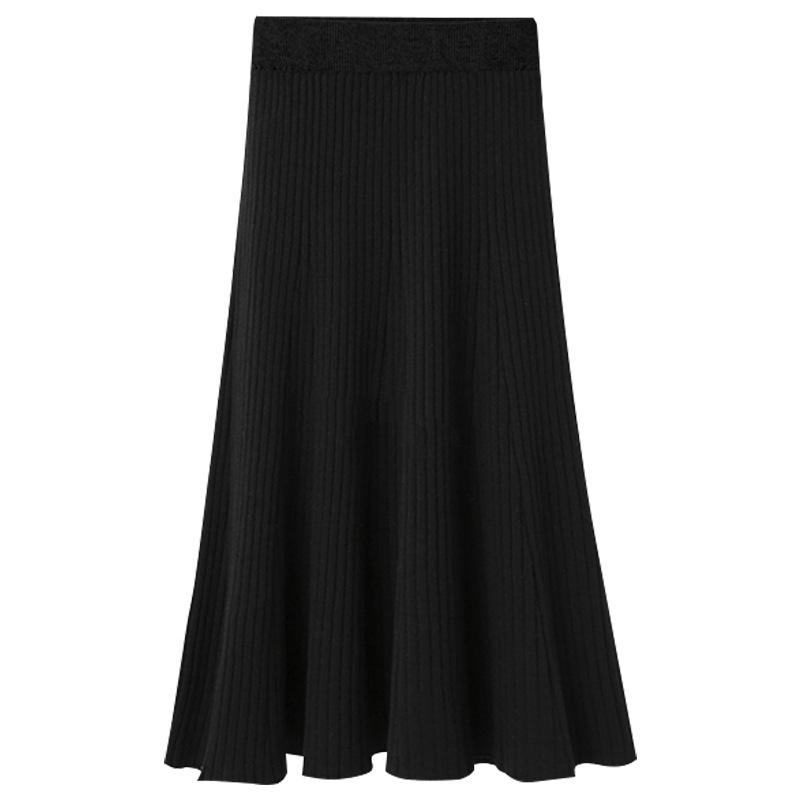 

Hong Kong Style High-Waist Knitted Pleated Skirt for Women - Slim, Thick, Autumn & Winter Wear, Supports Up to 200 Pounds L чёрный