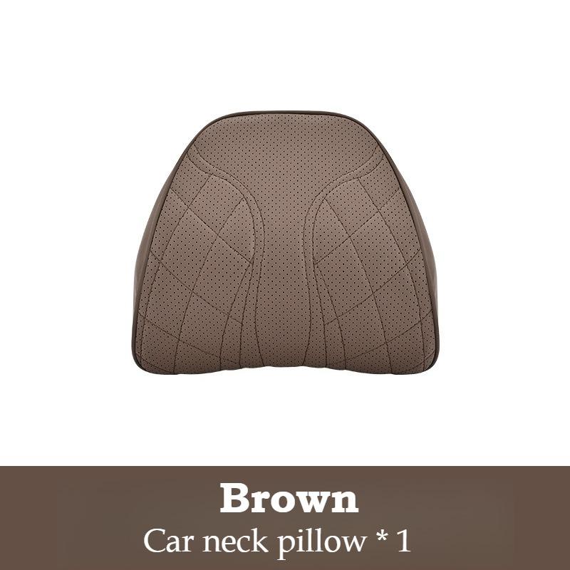 Memory Foam Car Neck Pillow Waist Pillow Nappa Leather Car Headrest And Lumbar Set Seat Accessories Car Neck And Lumbar Support
