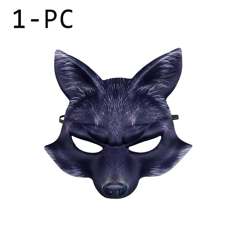 1/3/6 Pièces Masque d'Halloween Demi-Visage Masque Animal d'Halloween Demi-Visage Masque Renard Loup Blanc Masques Demi-Visage Animal Mâle et Femelle