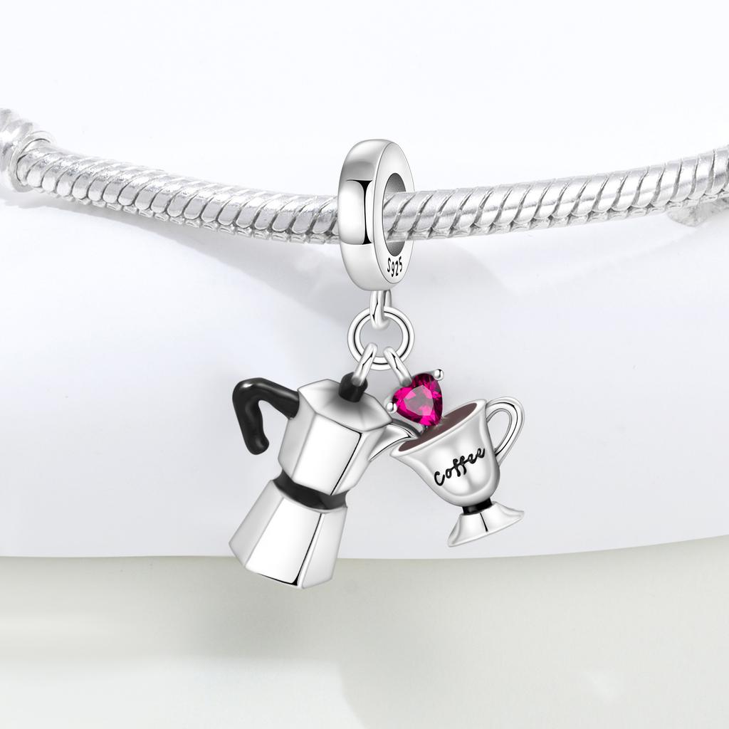 PANPOKI Copper Metal Love Coffee Cup Pendant Bead Component Bead Components Authentic Original Pendant Bead Components Bracelet High Quality Fine