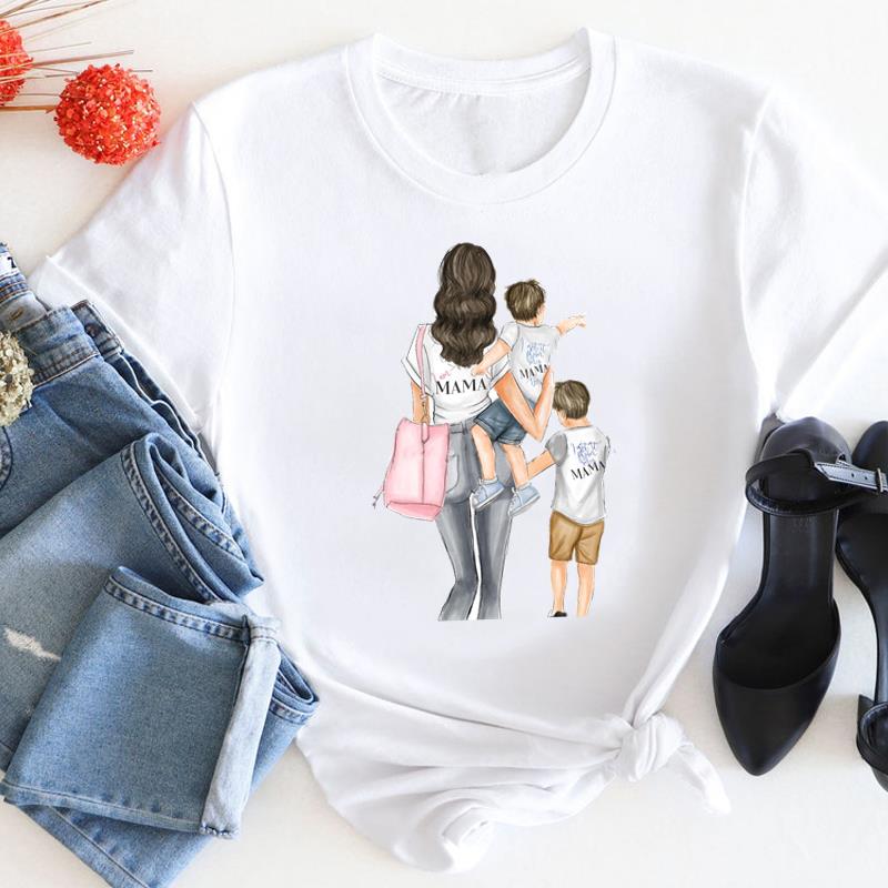 European Size Women Mom Love Cartoon Mother Trend 90s Print Tee Top Fashion T Shirt Woman Short Sleeve Female Clothing Graphic T-shirts
