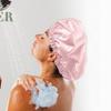 Cuffia da doccia riutilizzabile con funzione capelli asciutti, adatta alle donne, tessuto in microfibra tipo asciugamano, superficie satinata setosa, 100% impermeabile, s