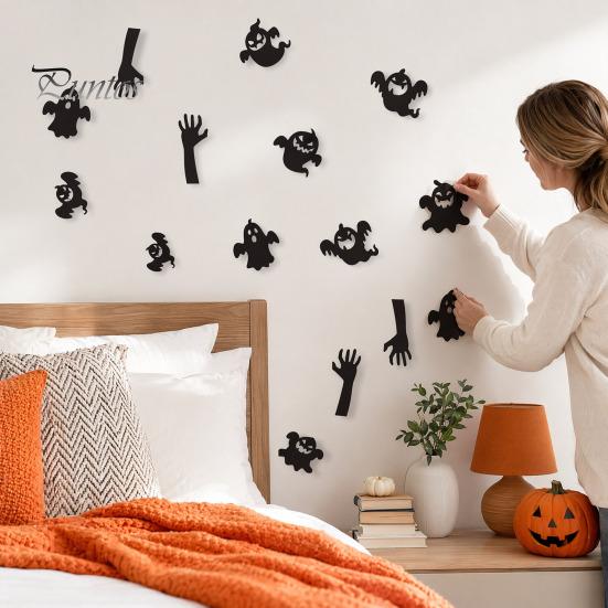 Bathroom And Kitchen Wall Decor Halloween 3D Stickers, Self-adhesive Peel Stick PVC Waterproof Non Residue Stickers Ghost/Bat/Spider Decals