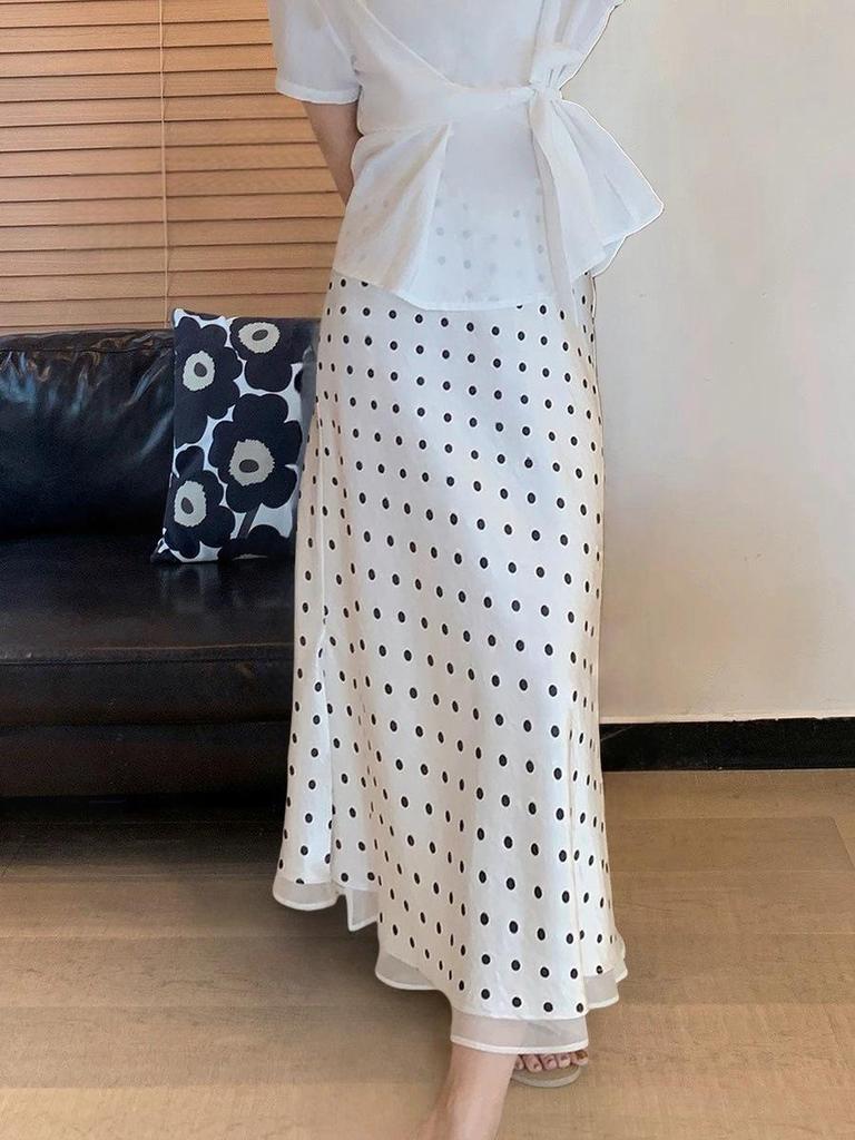 Damen Polka Dot Patchwork Satin Midi Meerjungfrauenrock - Frühjahr/Sommer 2026 Kollektion