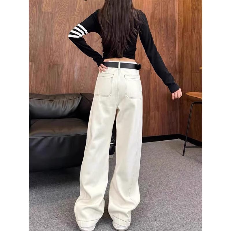 Plus Size Women's High-Waisted Straight-Leg Jeans - Spring/Autumn 2025, Versatile, Loose Fit, Slimming Wide-Leg