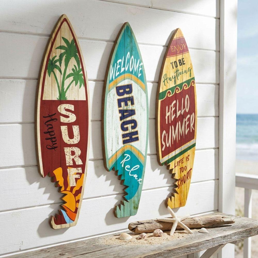 3Pcs Vintage Print Surfboard Wall Hanging Hawaiian Style Surfboard Ornaments Living Room