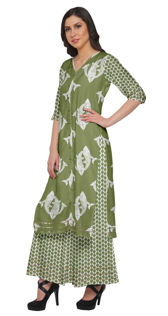 Moomaya V Neck Printed Kurta And Palazzo Pant Set Ethnic Wear Dress For
