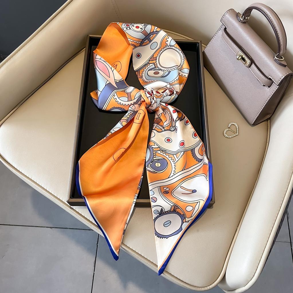 Small long thin bevel silk scarf Women's ethnic style belt Tie hair belt Tie bag ribbon tie yarn scarf Thin scarf