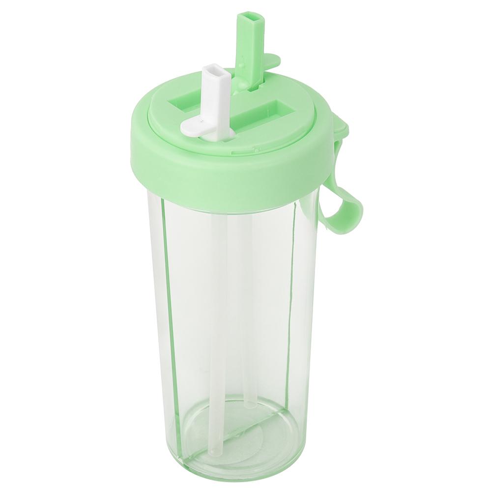 600ml Portable Two Straws Water Bottle Dual Use Drink Cup for Outdoor Travel Sport Geeen
